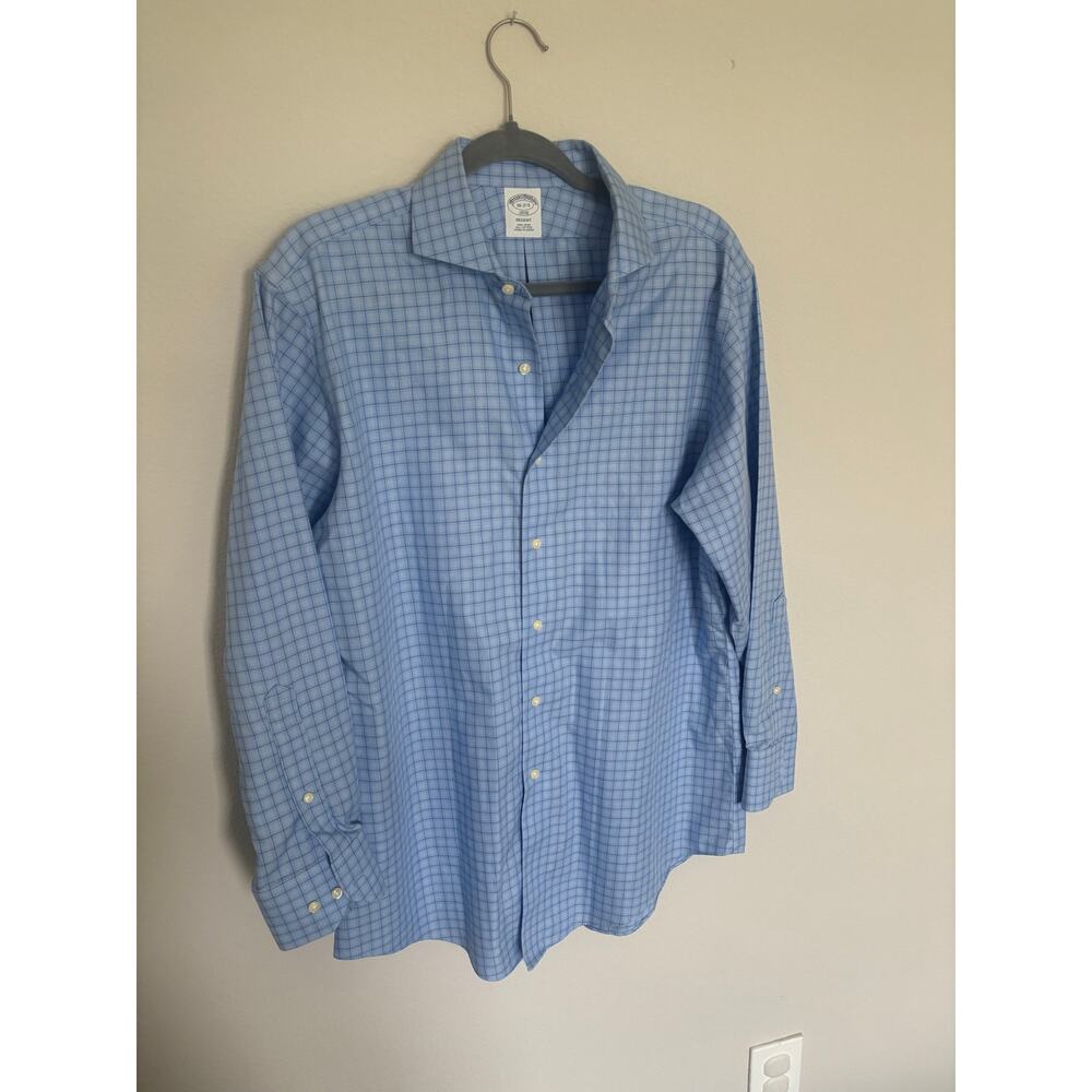 Brooks Brothers 1818 Regent Fit Dress Shirt | 16 32/33 | Blue Plaid Non-Iron